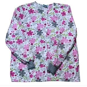 Scrub H.Q. Snap Front Floral Long Sleeve Light Weight Scrub Jacket Size Small